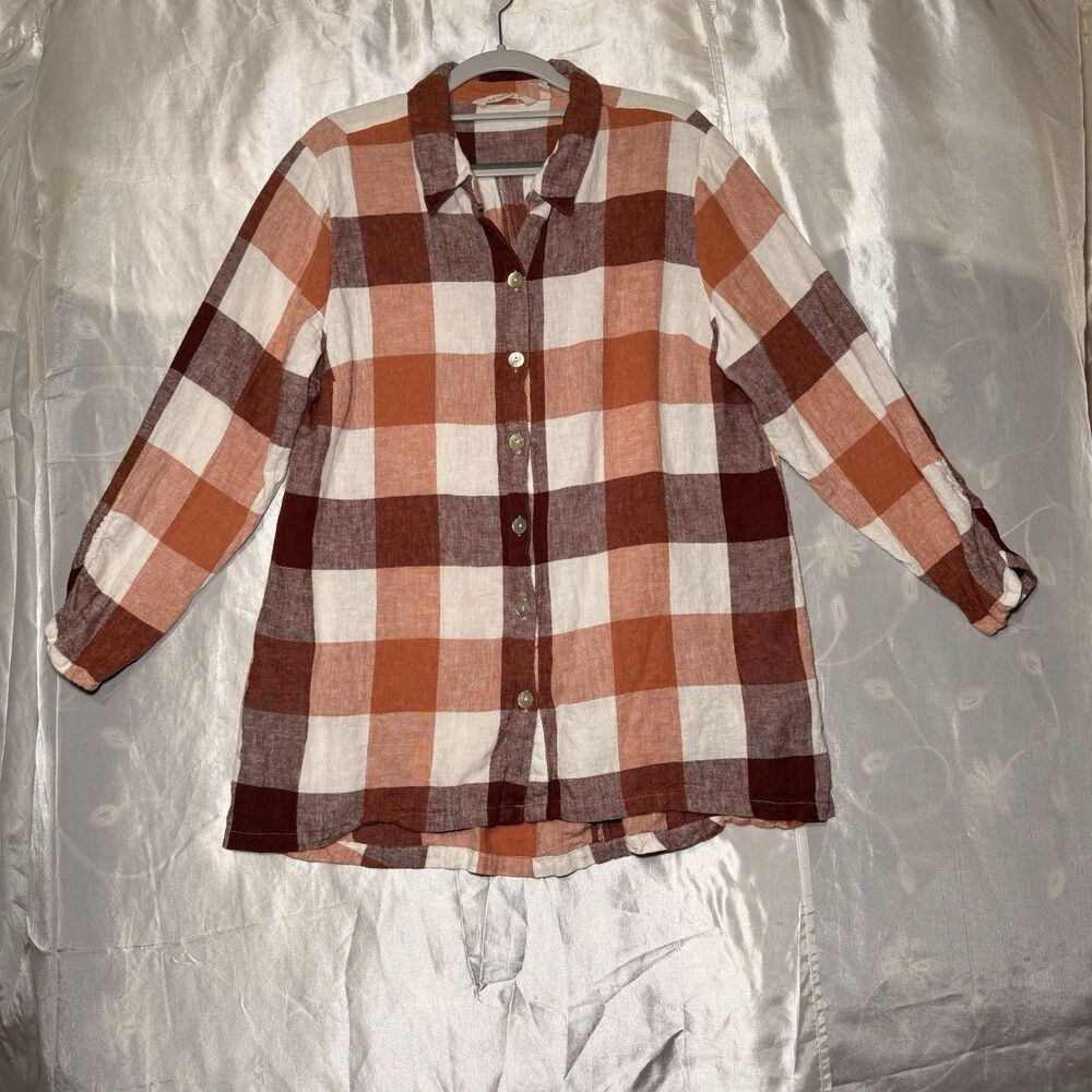 Soft Surroundings XL Button Up Shirt Red/white plaid Flannel  Long Sleeve Top